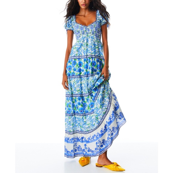 Alice + Olivia Rosalyn Floral Puff Sleeve Blue Maxi Dress - Picture 15 of 16